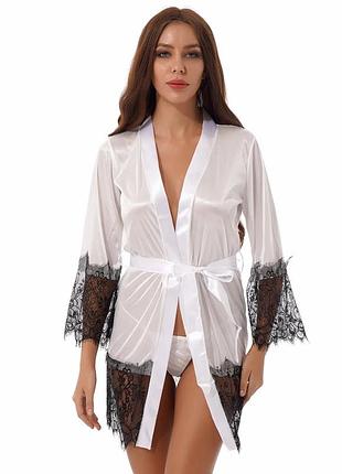 Атласный халат с кружевом