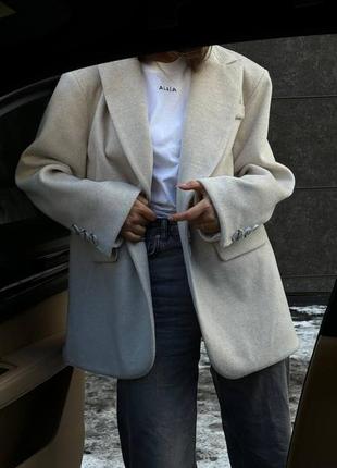Трендовое пальто пиджак кашемировый шерстяной альпака оверсайз свободного прямого кроя4 фото