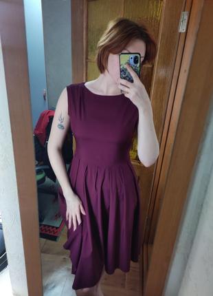 Сукня бордова міді без рукавів великий розмір