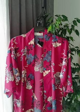 Кардиган кимоно, яркого малинового цвета,размер 10, m,l,xl