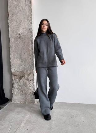 Костюм вязаный теплый прогулочный уровни свободные брюки свитер оверсайз