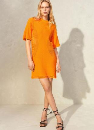 Яркое оранжевое вязаное летнее хлопковое платье h&amp;m мини оранжевое желтое