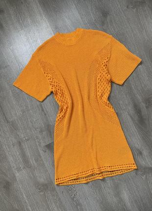 Оранжева вʼязана літня бавовняна сукня h&m помаранчева жовта міні вільного крою7 фото