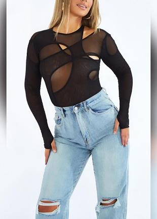 Боди асимметричное черн в сеточку