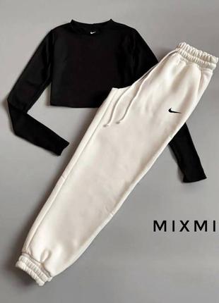 Спортивный костюм оверсайз брюки прямые широкие джоггеры зауженные по фигуре кофта короткая облегающая лонгслив укороченный кроп топ свитшот найк nike