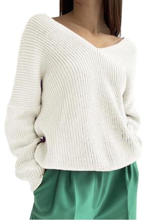 Базовий джемпер пуловер в v-образним вирізом, крупна вʼязка9 фото