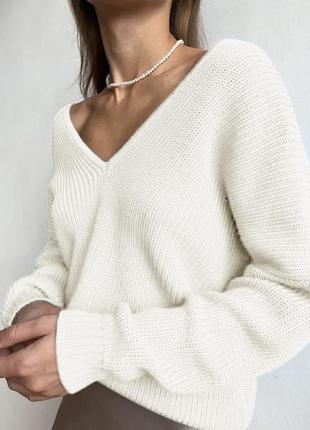 Базовий джемпер пуловер в v-образним вирізом, крупна вʼязка8 фото