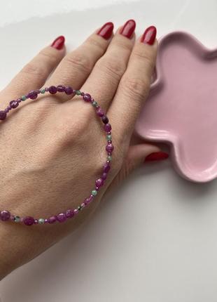 Рубиновый браслет рубин изумруд серебро ручная работа