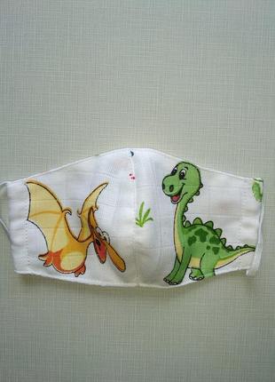 Детская маска из муслина с динозаврами для детей1 фото