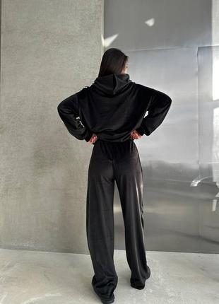 Жіночий чорний стильний спортивного стилю комфортний костюм комплект двійка 2 худі з штанами7 фото
