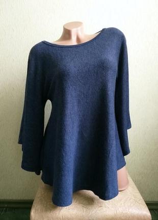 Пуловер. свитшот. теплая туника рукава клеш. джемпер. грязно-синий.