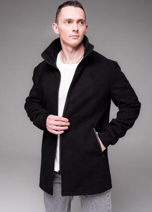 Мужская черная удлиненная куртка из кашемира воротник стойка "city"