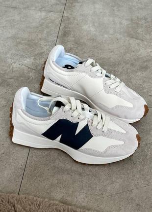 Жіночі кросівки new balance 327 beige blue нью беланс бежевого з синім кольорів