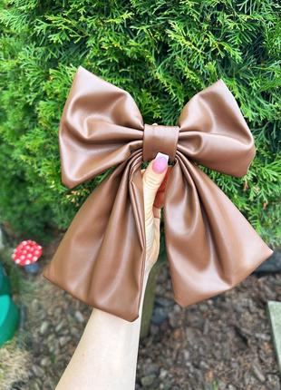 Бант бантик великий заколка коричневий на волосся шкіряний красивий резинка прикраса дитячий для фотосесії