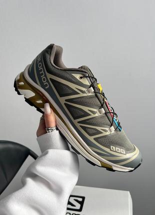 Отличные мужские кроссовки salomon xt-6 beluga dull gold хаки с бежевым