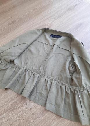 Zara стильный пиджак из льна, размер l, 55% лен, 45% хлопок, цвет хаки6 фото