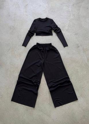 Женский костюм - кроп топ укороченный лонг и широкие брюки палаццо свободного кроя7 фото