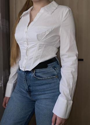 Белая хлопковая укороченная рубашка в корсетном стиле, рубашка, блуза