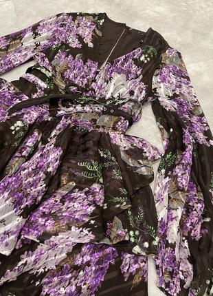 Атласное платье мини в полоску с пуговицами спереди и поясом с яркими цветами asos design5 фото
