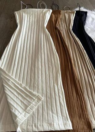 Жіноча стильна довга максі молочна літня сукня в якісний рубчик2 фото