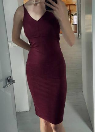 Вишнёвое короткое красное вельветовое платье s2 фото