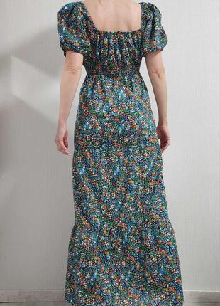 Длинное ярусное цветочное платье m&s коттон рукава буфы3 фото