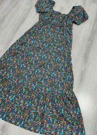 Длинное ярусное цветочное платье m&s коттон рукава буфы6 фото
