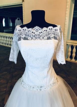 Повний розпродаж весільна сукня фатінова пишна з рукавом4 фото