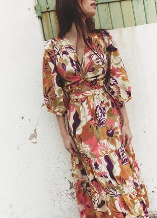 Поплінова сукня міді з принтом zara new1 фото