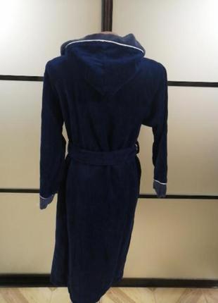 Синій/сірий бавовняний натуральний махровий халат з капюшоном 5-14 років5 фото