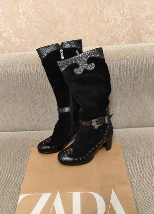 Сапоги высокие зимние замшевые натуральные