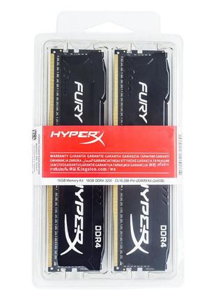 Оперативная память hyperx fury 16gb (2x8gb) ddr4, 3200 mhz, black (2 планки)