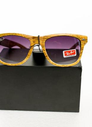 Очки солнцезащитные ray ban wayfarer коричневые  с текстурой дерева, очки от солнца унисекс3 фото