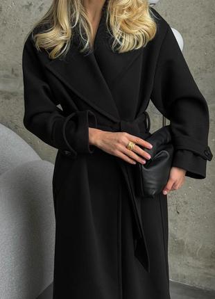 Изысканное черное кашемировое пальто6 фото