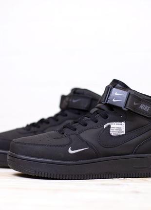 Распродажа! nike air force 1 mid кроссовки кеды черные кожаные кожа отличное качество весенние осенние демисезонные демисезон найк форс на липучке высокие
