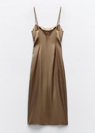 Атласное платье миди с бисером на бремешке, mink &lt;unk&gt; 8484/3057 фото