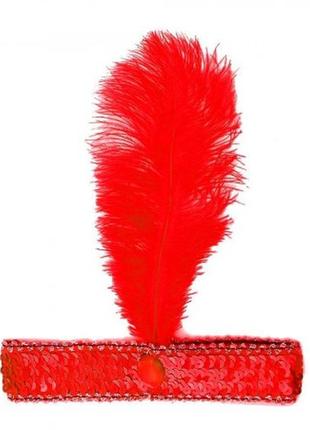 Красная повязка с пером и пайетками в стиле чикаго гетсби +подарок