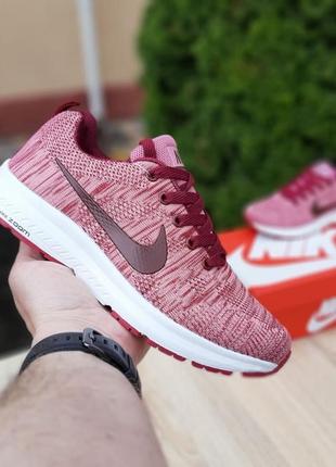 Nike zoom розовые с бордовым кроссовки женские легкие весенние демисезонные демисезоны низкие текстильные сетки текстиль3 фото