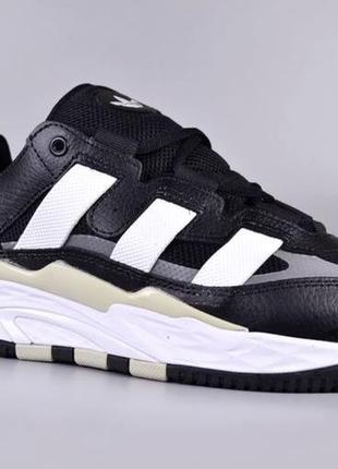 Мужские демисезонные кожаные кроссовки adidas niteball black white мужественные кроссовки адедас чёрные с бельким