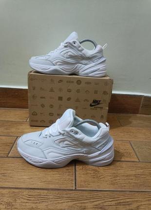 Кроссовки nike air m2k tekno m-2k white leather белые кожа самые короткие