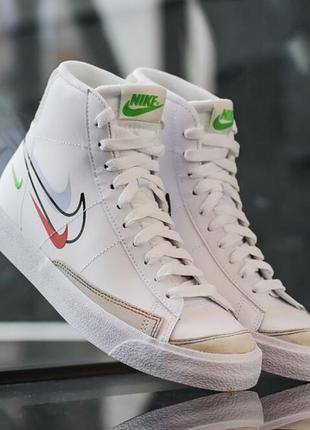 Кеды женские р.36 nike blazer mid 77 multi swoosh white team blue3 фото