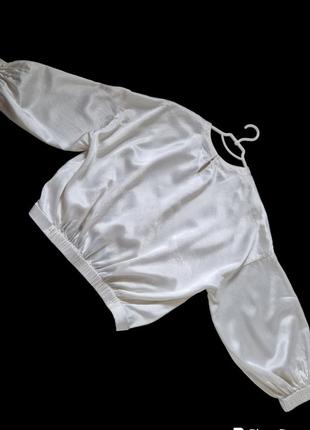 Біла блуза з об'ємними рукавами zara3 фото