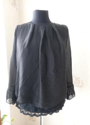 Натуральная блузка, шелк, вискоза, кружевная спинка прозрачный рукав, goose island1 фото
