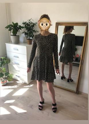 Платье животный принт, леопардовый принт, длинные рукава, платье в рубчик3 фото