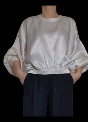 Белая блуза с объемными рукавами zara