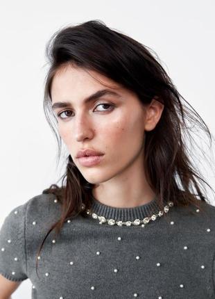 Светр сірий з перлинами zara new3 фото