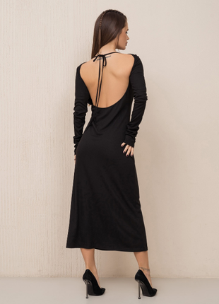 Вечернее нарядное черное платье миди с открытой спиной деми