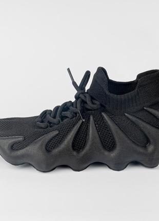 Кросівки чоловічі adidas тканеві чорні. підошва-ракушка (yezzy). стильні, трендові!