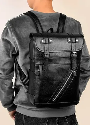Чоловічий рюкзак чорний світло-коричневий діловий рюкзак9 фото