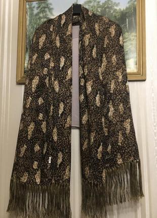 Шаль шарф палантин із китицями енімал леопард  принт 100% натуральний шовк keyly